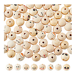 80Pcs 8 Styles Printed Wood European Beads&nbsp;WOOD-DC0001-07