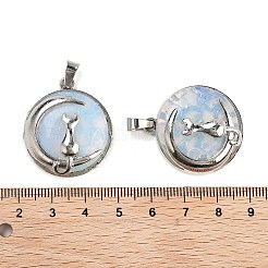 オパライト フラット ラウンド ペンダント  合金の月猫チャーム  プラチナ  31x27x10.5mm  穴：6.5x3.5mm&nbsp;FIND-A043-11P