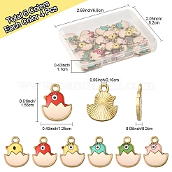 24色プリントのライトゴールドトーン合金ペンダント6個。  卵の中のひよこチャーム  ミックスカラー  15.5x12.5x2mm  穴：1.6mm  4個/カラー&nbsp;ENAM-FS0002-76
