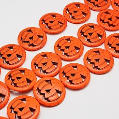 合成ターコイズビーズ  染め  ハロウィンパンプキンジャック・オー・ランタンジャック・オー・ランタン  レッドオレンジ  25x6mm  穴：1mm&nbsp;X-TURQ-G115-25mm-08