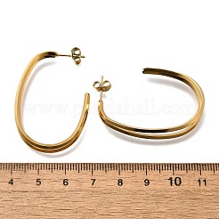 304ステンレススチールスタッドピアス  イオンプレーティング（ip）  2層C字型  18KGP本金メッキ  40x10mm&nbsp;EJEW-F361-22G