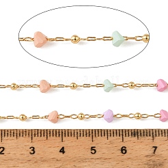 手作り真鍮ガラスビーズチェーン  三角形  ハンダ付け  カラフル  スプールで  ゴールドカラー  3.5x4.5x4.5mm&nbsp;GL-CBA1C06-13G