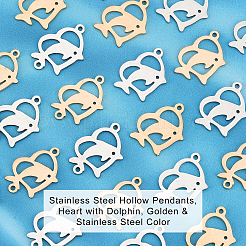 24Pcs 4 Style 201 Stainless Steel Hollow Pendants&nbsp;STAS-UN0029-99