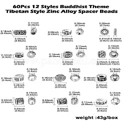 60Pcs 12 Styles Buddhist Theme Tibetan Style Zinc Alloy Spacer Beads&nbsp;FIND-CJ0002-20