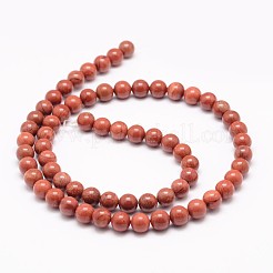 天然石レッドジャスパービーズ連売り  ラウンド  8mm  穴：1mm  約45~47個/連  15インチ&nbsp;X-G-K153-B19-8mm