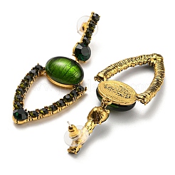 Green Glass Dangle Stud Earrings&nbsp;EJEW-F323-02A