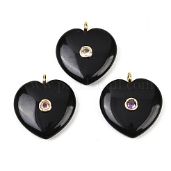 混合天然石ペンダント  真鍮マイクロパヴェキュービックジルコニア（ランダムカラー）のハートチャーム  ゴールドカラー  27~28x25x7.5~8mm  穴：2.5mm&nbsp;G-Z138-01G
