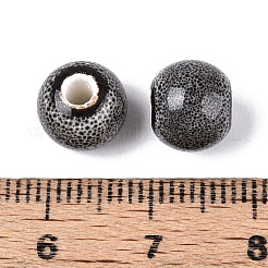 手作りの陶器ビーズ  ロンデル  ファンシーアンティーク施釉磁器  グレー  8.2~9x7~7.5mm  穴：2.5~3mm&nbsp;PORC-T133-11A-13