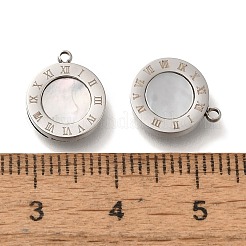 304 Stainless Steel Pave Natural Shell Flat Round Charms&nbsp;STAS-S148-02P