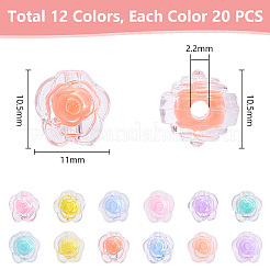 240個12色透明アクリルビーズ  二層ビーズ  花  ミックスカラー  10.5x11x10.5mm  穴：2.2mm  20個/カラー&nbsp;MACR-PH0001-75
