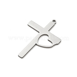 ステンレスペンダント201個  ハートチャーム付きクロス  レーザー切断  ステンレス鋼色  30.5x19.5x1.5mm  穴：1.4mm&nbsp;SA-CBA9671-06P