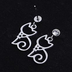 201 Stainless Steel Kitten Dangle Stud Earrings&nbsp;EJEW-T008-JN742