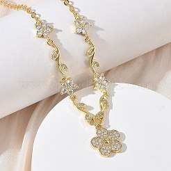 Brass Pave Cubic Zirconia Flower Pendant Necklaces&nbsp;NJEW-C121-04B-G