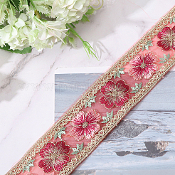 5 Yards Embroidered Organza Flower Ribbons&nbsp;SRIB-GL0001-02