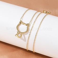 304ステンレススチール製猫のアウトラインペンダントネックレス（女性用）  ゴールドカラー  17.99インチ（45.7cm）&nbsp;NJEW-F339-03G