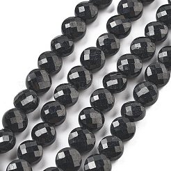 天然石ブラックトルマリンビーズ連売り  ファセット加工された菱形カットのコインビーズ  フラットラウンド  8~8.5x4.5~6.8mm  穴：0.8~1.2mm  約48~49個/連  15.08~15.35インチ（38.3~39cm）&nbsp;G-C179-A41-03