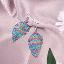 4 Pairs 4 Style Spray Painted Stainless Steel Holllow Leaf Dangle Earrings&nbsp;EJEW-SZ0001-35