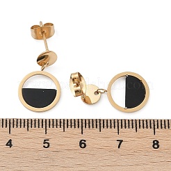 304ステンレススチールプラスチックダングルスタッドピアス  フラットラウンド  イオンプレーティング（ip）  ゴールドカラー  19.5x12mm&nbsp;EJEW-Z089-16G