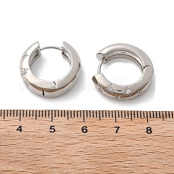 クリアキュービックジルコニアスターフープピアス  女性のための真鍮の分厚いイヤリング  カドミウムフリー＆ニッケルフリー＆鉛フリー  プラチナ  20x6mm  ピン：1mm&nbsp;EJEW-C022-06P-01