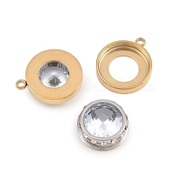 304ステンレススチールラインストーンペンダント  フラットラウンドのチャーム  ゴールドカラー  クリスタル  17x15x6mm  穴：1.7mm&nbsp;STAS-Z203-01G-01