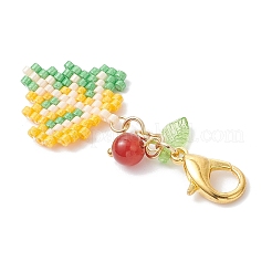 Maple Leaf Acrylic & Glass Seed & Natural Carnelian Beads Pendant Decorations&nbsp;HJEW-MZ00347-03