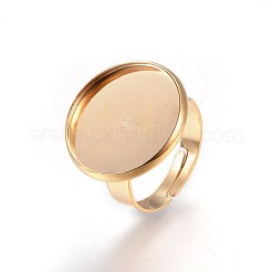 調節可能な201ステンレススチール製指輪部品  パッドリングベースパーツ  フラットラウンド  ゴールドカラー  サイズ8  17~18mm  インナーサイズ：18mm&nbsp;X-STAS-G187-01G-18mm