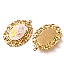 304ステンレススチールと布刺繍のペンダント  オーバル フラワーチャーム付き  イオンプレーティング（ip）  長持ちメッキ  18KGP本金メッキ  ミスティローズ  30.5x23x4mm  穴：1.9mm&nbsp;FB-CBAFBAF-13G-01