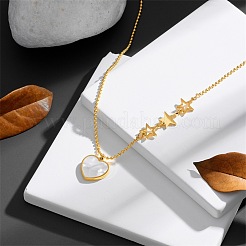 304 Stainless Steel Pave Natural Shell Star Heart Pendant Necklaces&nbsp;FS-WG20D57-01