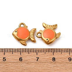 304ステンレススチールエナメルペンダント  魚のチャーム  ゴールドカラー  オレンジ  15.5x15x5mm  穴：1.8mm&nbsp;STAS-Q363-01B-G