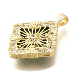 真鍮製マイクロパヴェキュービックジルコニアアクリルパーツ  クローバーチャーム  濃い緑  27x20x4.5mm  穴：2x4mm&nbsp;ZIRC-D275-02G-01