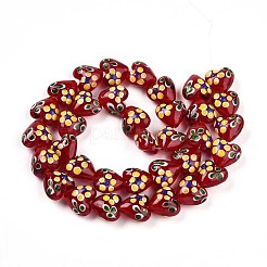手作りランプワークビーズ連売り  花とハート  ファイヤーブリック  14~15.5x15~15.5x9~10mm  穴：1.2mm  約35個/連  19.29インチ（49cm）&nbsp;LAMP-N028-02C