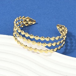 女性用304ステンレススチールカフバングル  イオンプレーティング（ip）  18KGP本金メッキ  内径：2-1/8x2-3/8インチ（5.3x6.1cm）&nbsp;BJEW-Z097-07G