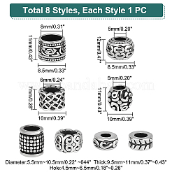 8Pcs 8 Style 304 Stainless Steel Large Hole Beads&nbsp;STAS-UN0043-66