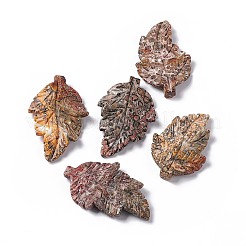 天然ヒョウ肌ジャスパーペンダント  葉のチャーム  41.5x25~26x5mm  穴：0.8mm&nbsp;G-I336-01-08