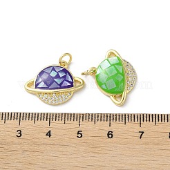 真鍮マイクロパヴェクリアキュービックジルコニアペンダント  カドミウムフリー＆鉛フリー  エナメル  貝殻と丸カン  18KGP本金メッキ  惑星  ミックスカラー  15.5x20x4mm  穴：3.6mm&nbsp;KK-C045-18G
