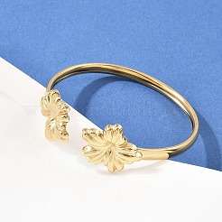 女性用304ステンレススチールカフバングル  ゴールドカラー  花  内径：2-1/2x2-1/4インチ（6.25x5.65cm）&nbsp;BJEW-A147-01A-G
