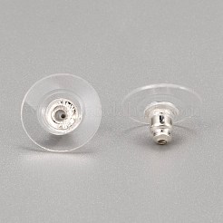 真鍮ピアスキャッチ  ブレット クラッチ イヤリング バック パッド付き  重いポストのイヤリングを固定するため  プラスチック付き  銀  11x11x6.5mm  穴：1mm&nbsp;KK-I057-S