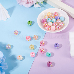 30個 2種類のプリント透明＆不透明アクリルビーズ  二層ビーズ  デイジーと丸い  ミックスカラー  15.9~16mm  穴：2.8mm  15個/スタイル&nbsp;MACR-TA0003-01