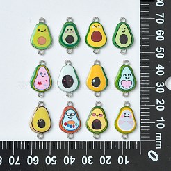60個12色合金エナメルコネクタチャーム  アボカド リンク  プラチナ  ミックスカラー  22x13mm  5個/カラー&nbsp;ENAM-CJ0004-39