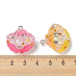 ルミナス透明レジンペンダント  暗闇で光るシェル、星のスパンコールとプラチナメッキの鉄製ループが付いたパールシェイプのチャーム  ミックスカラー  23~24.5x21.5~23x16~17.5mm  穴：2mm&nbsp;RESI-E054-03P