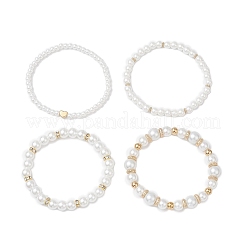 4Pcs 4 Styles Glass Pearl & CCB Plastic Round Beaded Stretch Bracelets for Women&nbsp;BJEW-JB12542