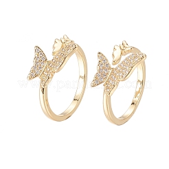 Brass Micro Pave Clear Cubic Zirconia Cuff Rings&nbsp;RJEW-F101-09G