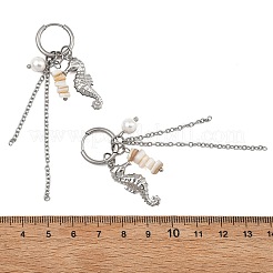 天然淡水貝と304ステンレススチール製のペンダントが付いた、女性用ドロップピアス（2種類、2ペア）  ヒトデ／タツノオトシゴ  202ステンレススチールのフープピアス付き  ステンレス鋼色  75~76mm  1ペア/スタイル&nbsp;EJEW-JE07140
