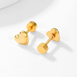 201ステンレススチール製ハートスクリュースタッドピアス  ゴールド  7mm&nbsp;LS-CN3729-2