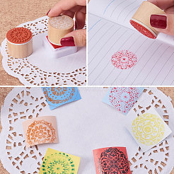 花柄ウッドスタンプ  DIYスクラップブック用  インクパッド付き  スポンジ付きの長方形のプラスチックボックス  花/花  ミックスカラー  30x23mm&nbsp;AJEW-BC0004-01