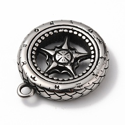 バイキング 304 ステンレススチールペンダント  星付きタイヤ  アンティークシルバー  34x29x6.5mm  穴：3mm&nbsp;STAS-L262-28AS