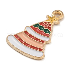 クリスマステーマ合金エナメルペンダント  ライトゴールド  鉛フリー＆カドミウムフリー  クリスマスツリー  23.5x15x1.5mm  穴：1.6mm&nbsp;ENAM-Z019-01J