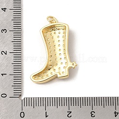 真鍮製マイクロパヴェキュービックジルコニアペンダント  18KGP本金メッキ  長持ちメッキ  ラックめっき  鉛フリー＆カドミウムフリー  カウボーイブーツチャーム  エナメル  ブラック  28x21x5mm  穴：3mm&nbsp;KK-H267-112G-01