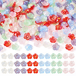 240個 6色UVメッキアクリルビーズキャップ  虹色の  5  - 花びらの花  ミックスカラー  10.5x4mm  穴：1.6mm  40個/カラー&nbsp;OACR-TA0002-94