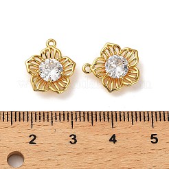 真鍮製マイクロパヴェキュービックジルコニアペンダント  花のチャーム  18KGP本金メッキ  14x13x4mm  穴：1mm&nbsp;KK-P285-11G